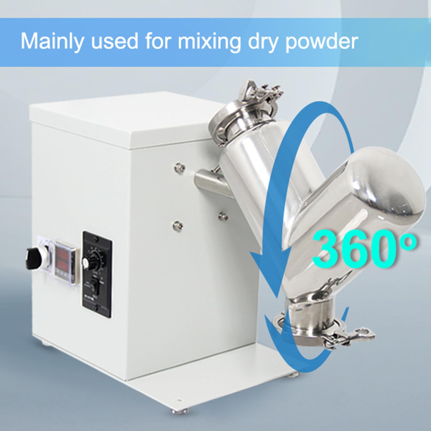 Qiang Miscelatore per Polveri Secche e Granulati a V,2L/5L/8L,Acciaio Inox,Macchina per Miscelazione Omogenea per Laboratorio,Insegnamento e Lavorazione Alimentare con Controllo velocità 2L