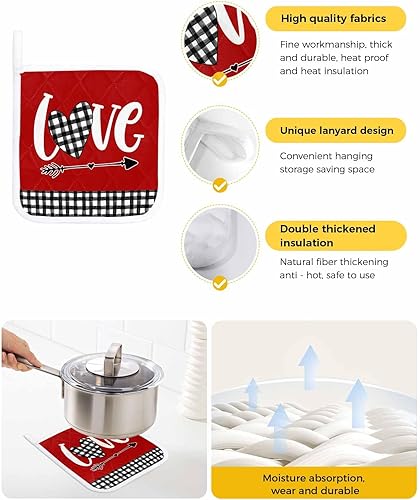 Miniatura 2 de 2 Packs Valentine's Day Pot Holders Sets for Kitchen,Oven Pan Plate Bowl Pads Heat Proof Mat with Hanging Loop,Terry Cloth Potholders Soft Grip for