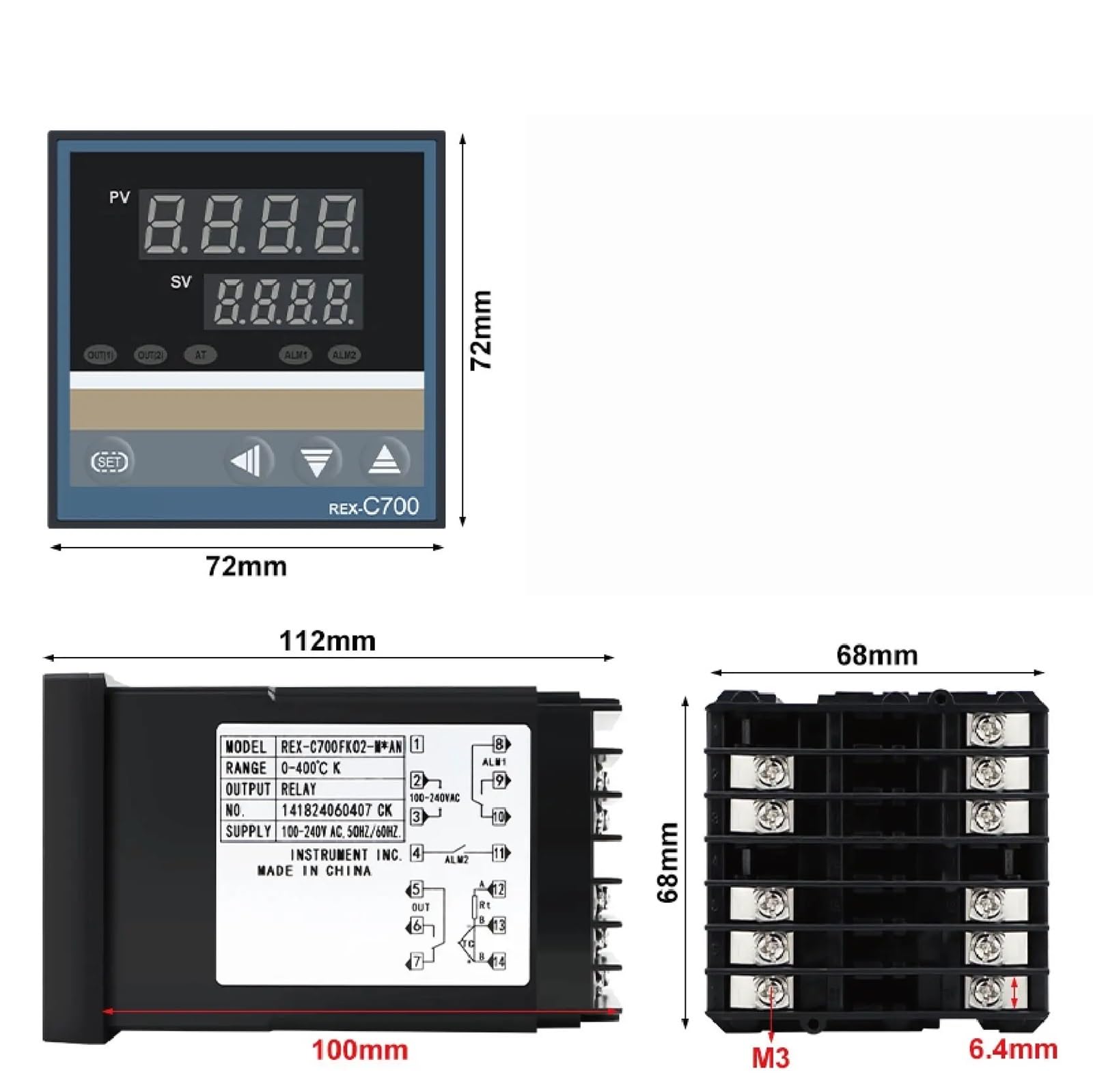 Termoregolatore, Controller Di Temperatura PID REX-C700 72x72 Mm