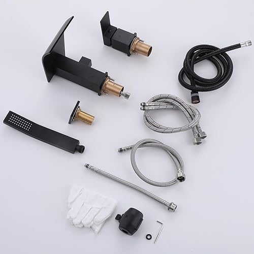 Miniatura 6 de FSCEPIXI Grifo de bañera romana en cascada con ducha de mano, grifo de bañera de montaje en cubierta con pulverizador, juego de grifo de bañera de