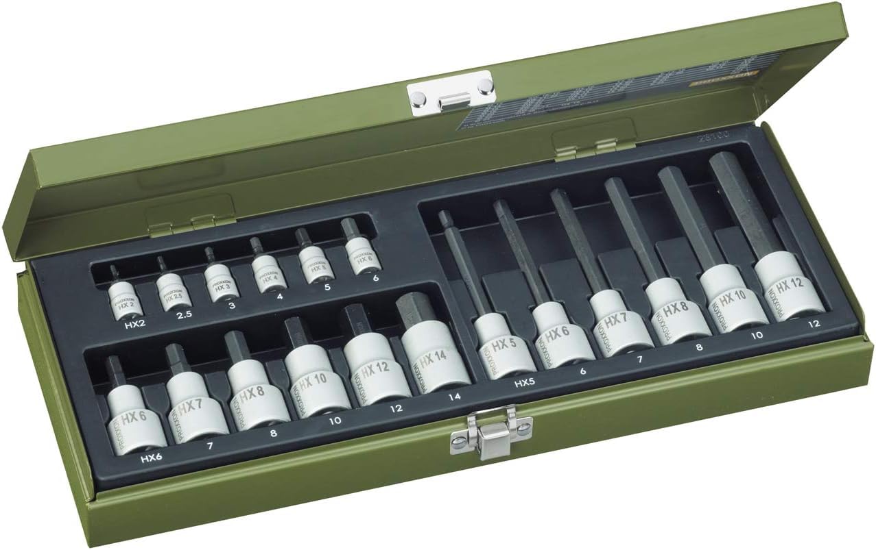 Proxxon Hex 23100 Hexagonal Socket Spanner Set 1/4-Inch and 1/2-Inch 18-Piece