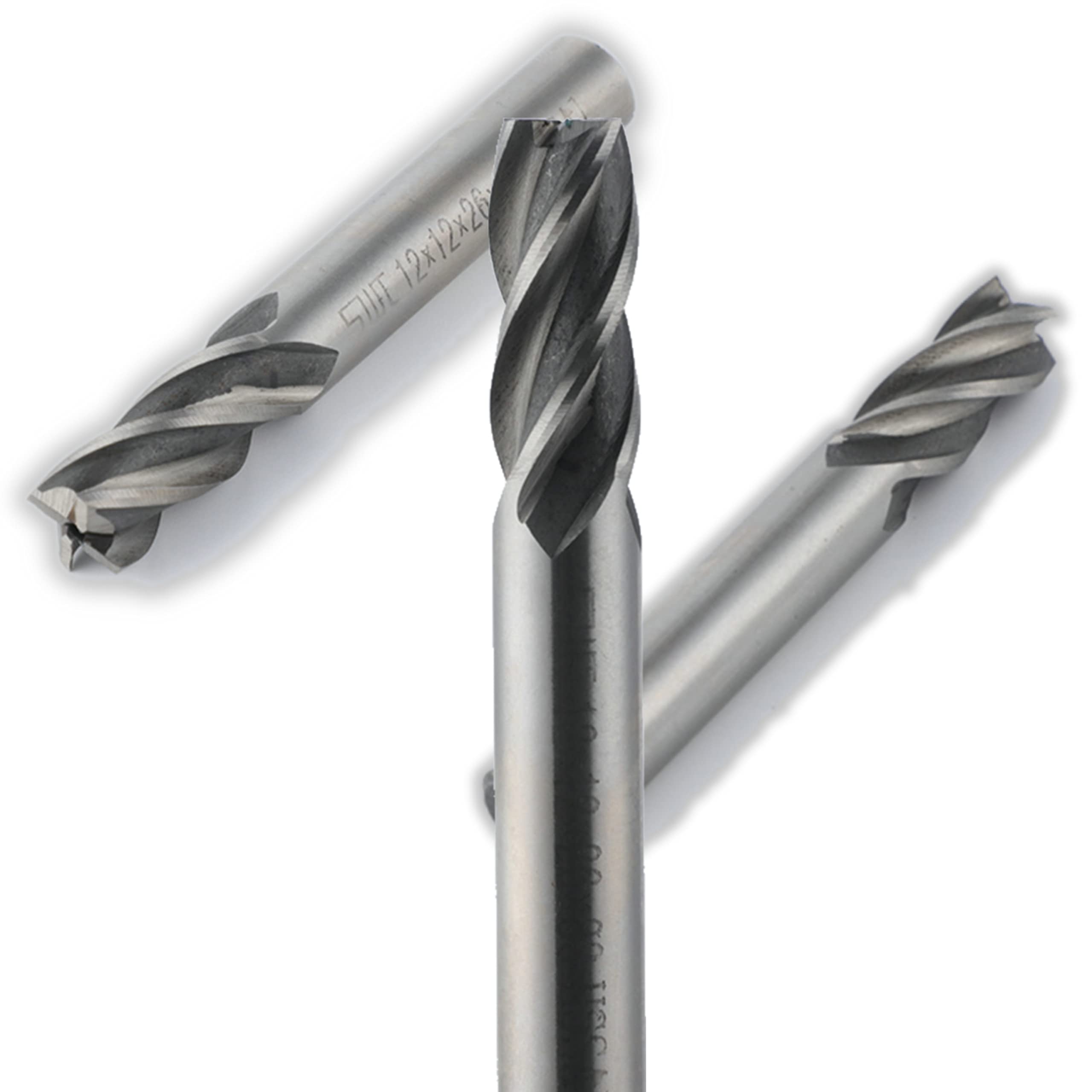 End Mill Straight Shank Milling Cutter Sharp Spiral Drill Bit 4 Flute for Aluminium Wood Steel Iron Tungsten Carbide Drill Bits，Carbide Drill Bit，12mm Square Cutter