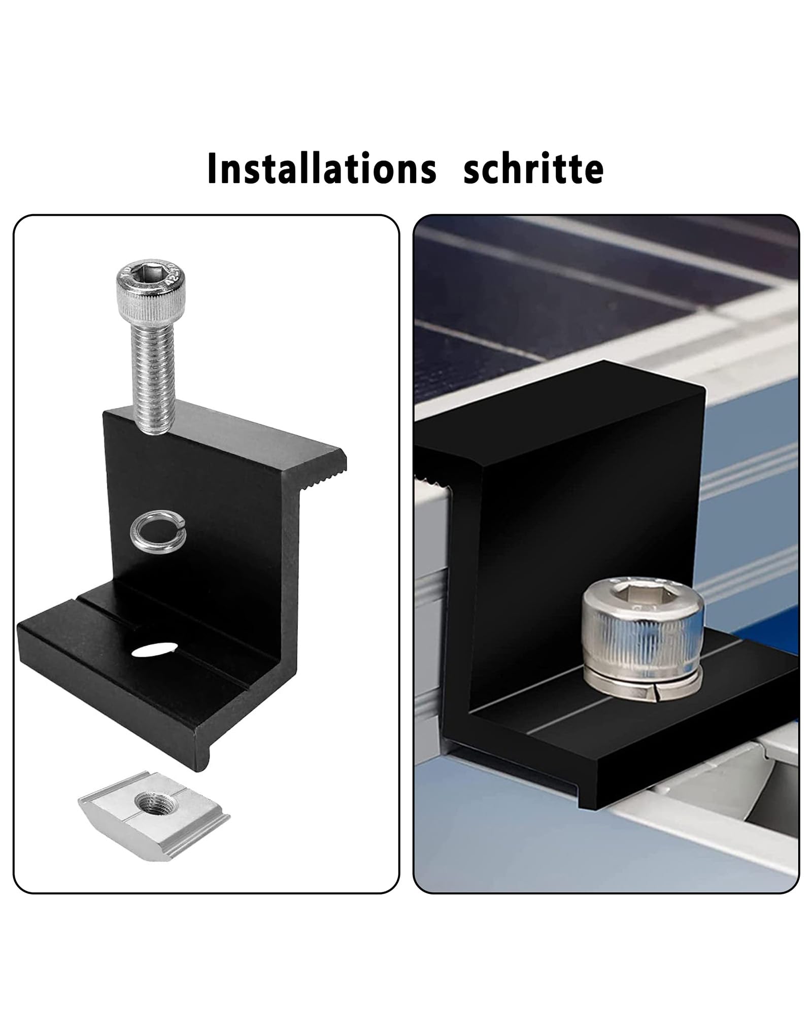 Kit de Fixation Panneau Solaire: 20 Pièces Support Panneau Photovoltaique en Aluminium 30 mm Support Montage Panneau Solaire en Z Avec Ecrous et Boulon