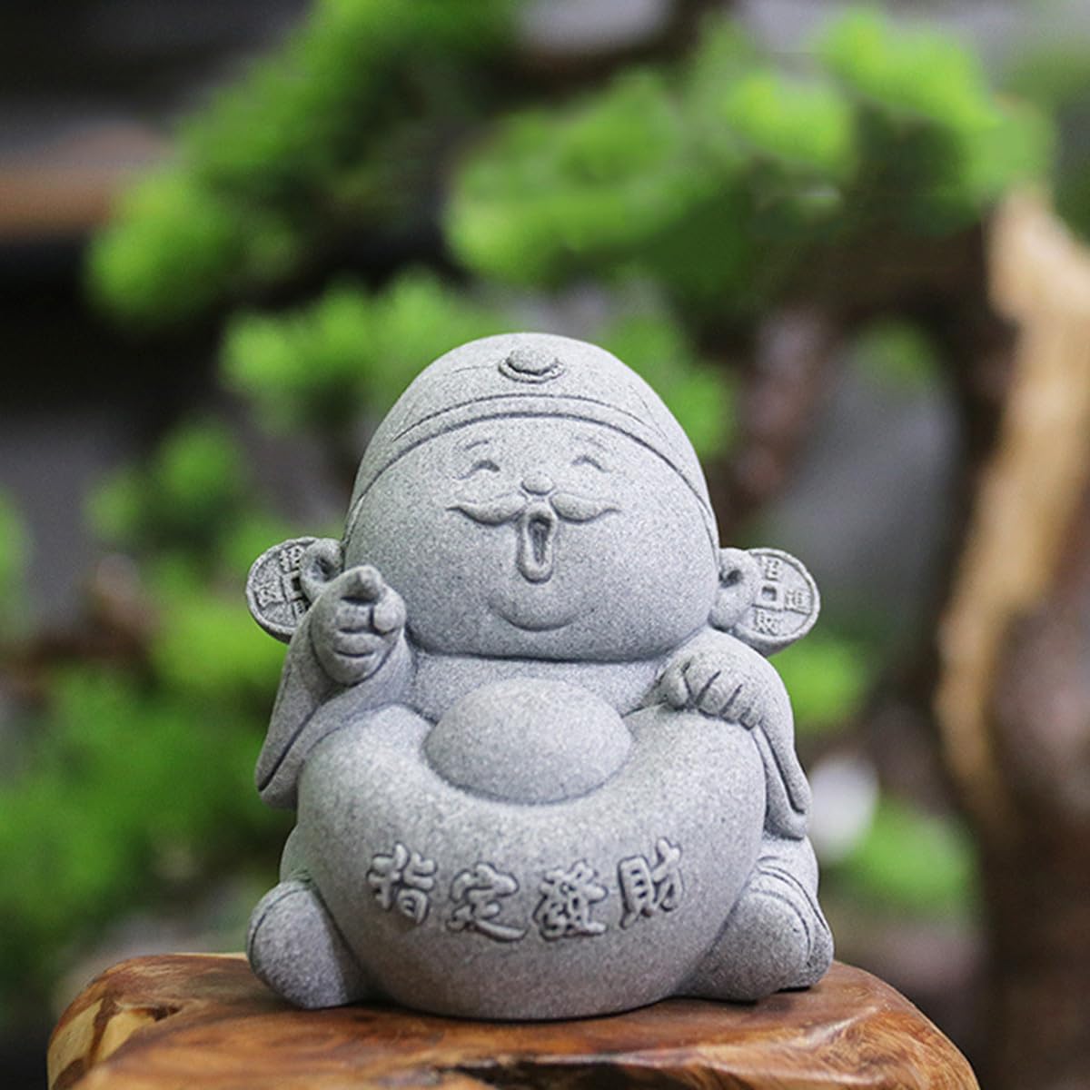 Feng Shui Caishen Statue, Sandstone Wealth God Figurine, Aquarium Fish Tank Garden Decor (C)