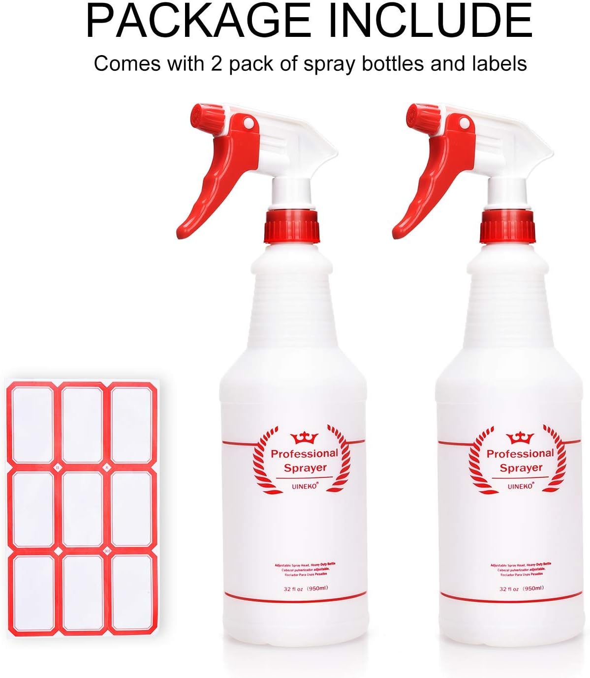 Plastic Spray Bottle 2 Pack, 32 Oz, All-Purpose Heavy Duty Spraying Bottles Sprayer Leak Proof Mist Empty Water Bottle for Cleaning Solution Planting Pet with Adjustable Nozzle - Red : Industrial & Scientific