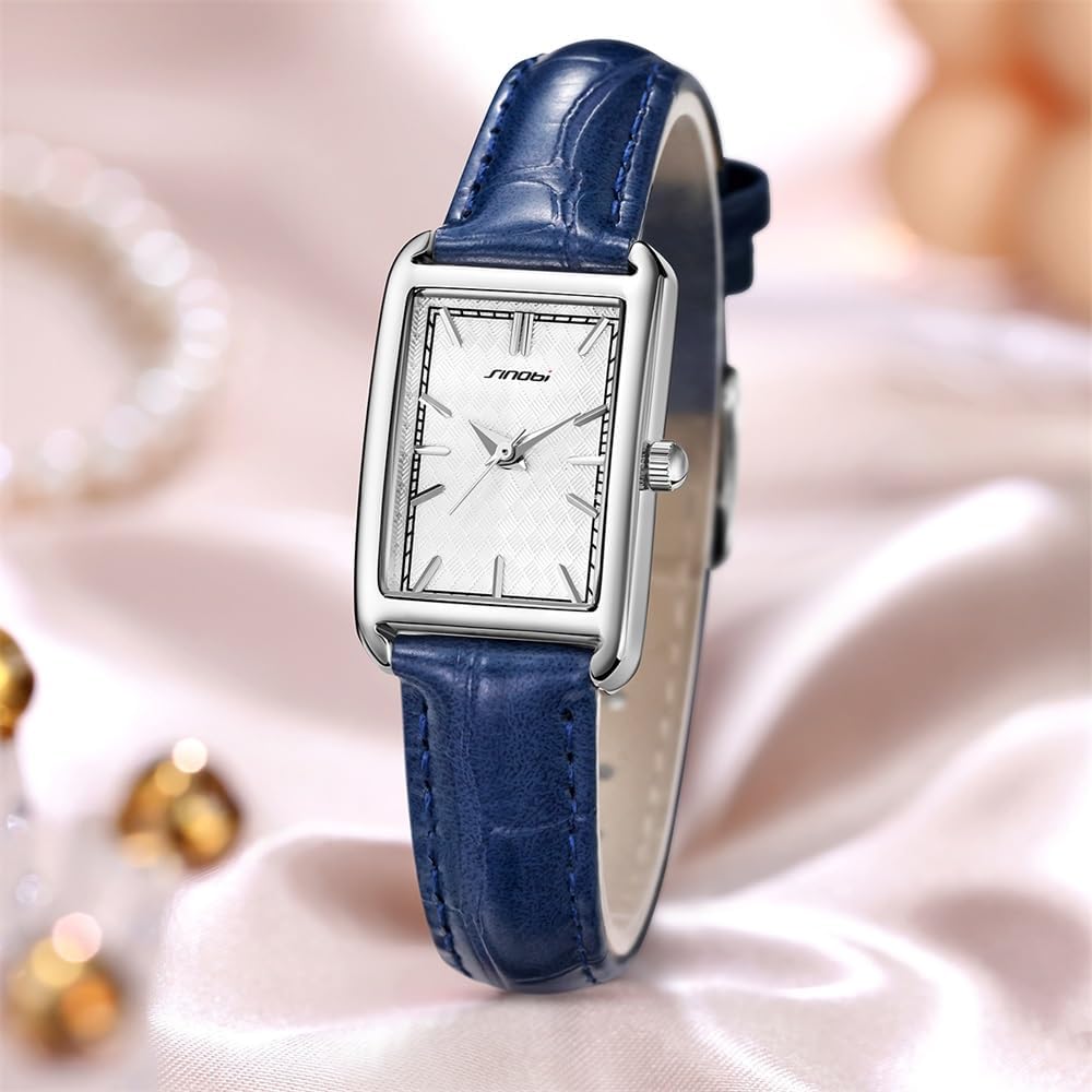 SINOBI Minimalist Causal Square Watch for Women Leather Strap Watch - Image 2
