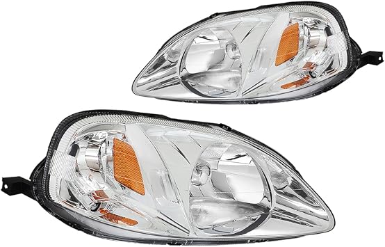 PM PERFORMOTOR Chrome Housing Amber Corner Factory OE Style Headlight Replacement Compatible With 99-00 Civic, PMHL-HCIV-9900-OH-CA
