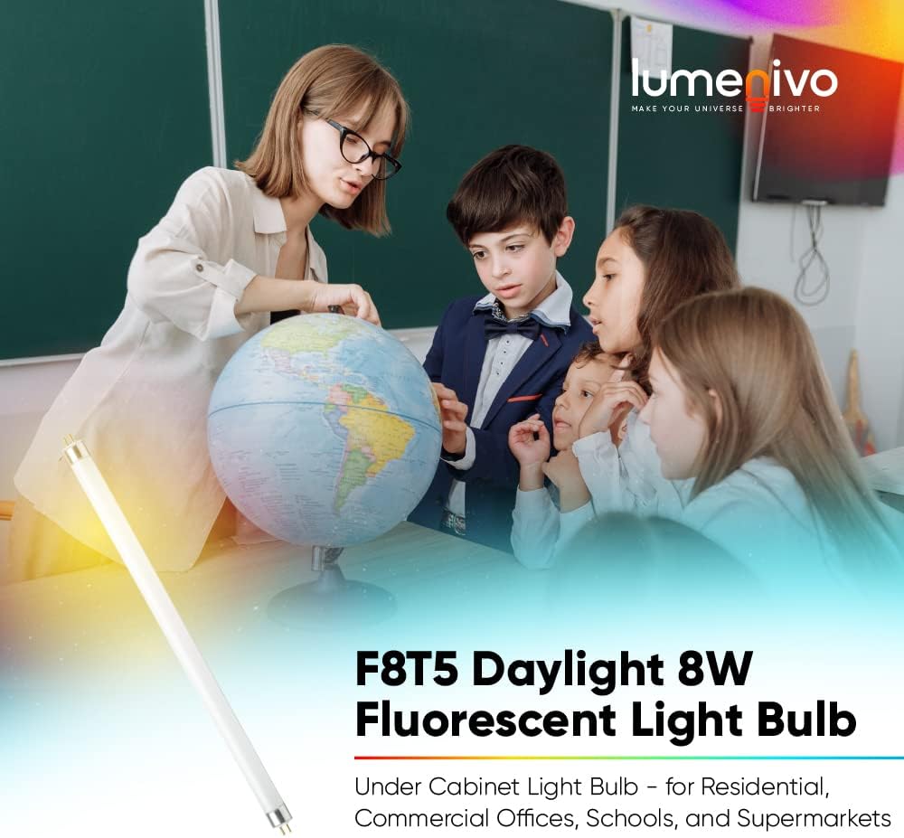lumenivo F8T5 6500K 8 Watt 12 Inch Fluorescent Light Bulb F8T5 Daylight Fluorescent Under Cabinet Light Bulb - for Residential, Commercial Offices, Schools, Supermarkets - 6 Pack