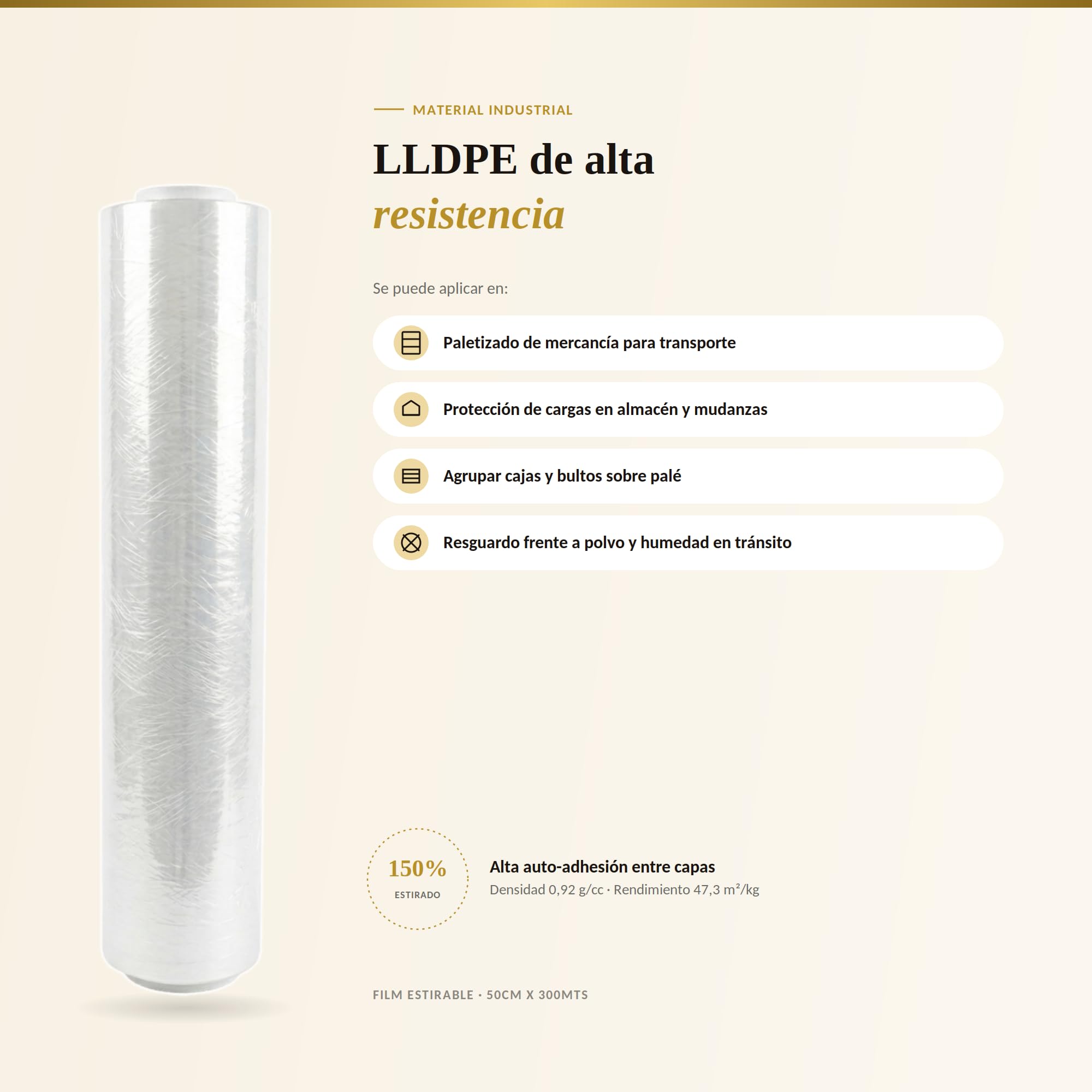 Film Estirable Transparente Manual – Pack 6 Rollos 50cm x 300mts x 23 Micras | 1800mts Totales | Embalaje Industrial, Mudanzas, Estudios de Tatuaje y Paletizado Profesional
