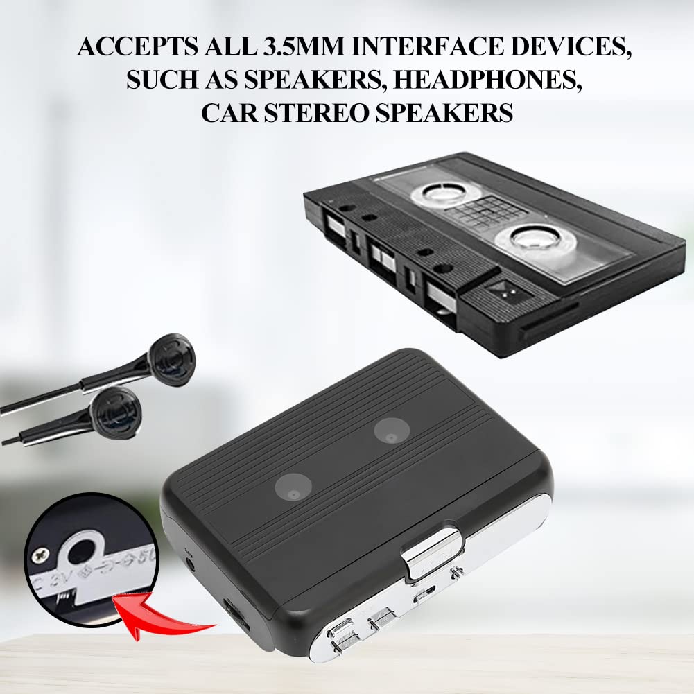Annadue Lecteur de Cassette Bluetooth Portable, avec Casque, Transfert vers Haut-Parleur, Inversion Automatique, Radio FM, Noir