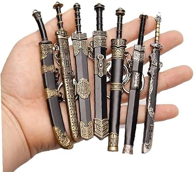 Mini Sword Sheath Decorative Pattern Keychain Ancient Uncut Blade Weapon Model Correct Tin Handknife Pendant