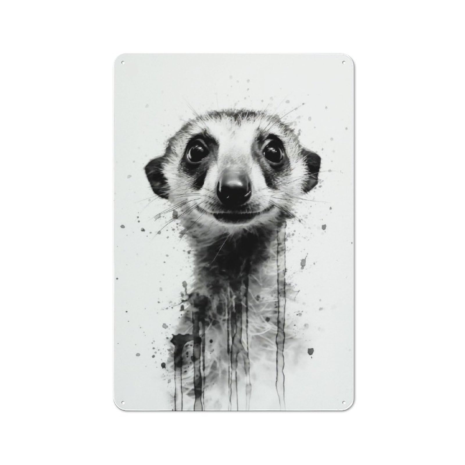 Junmoney Meerkat Beauty Watercolor Retro Metal Plaque 30X20cm Featuring Bistro Wall Plaque For Bakery, Diner, Cafe Or Family Room