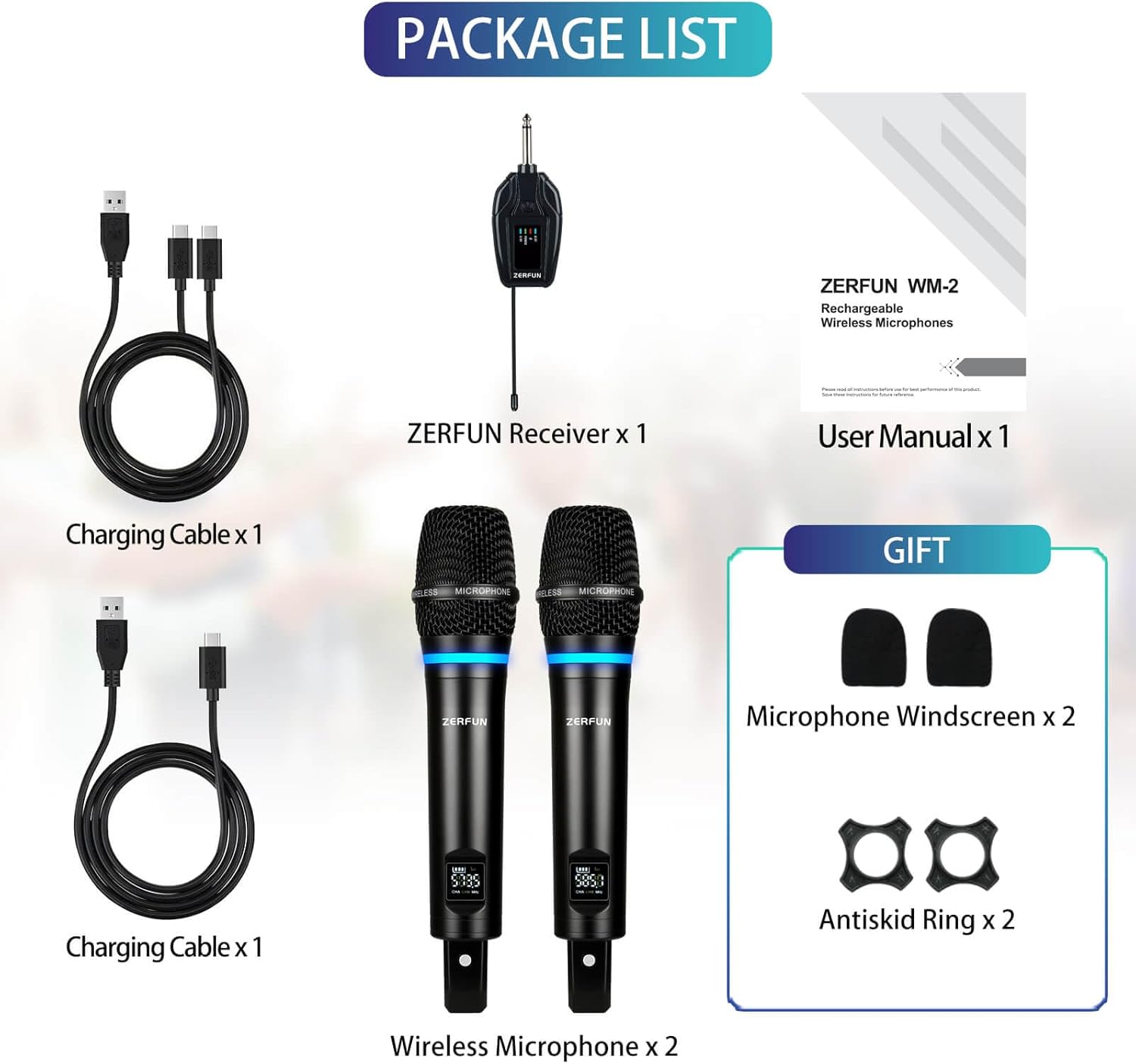 2 Channel Rechargeable Wireless Microphone System, Pro UHF Metal Handheld Wireless Microphones Cordless Mics with Mini Receiver, Channel Control for Karaoke Singing Church - Image 7