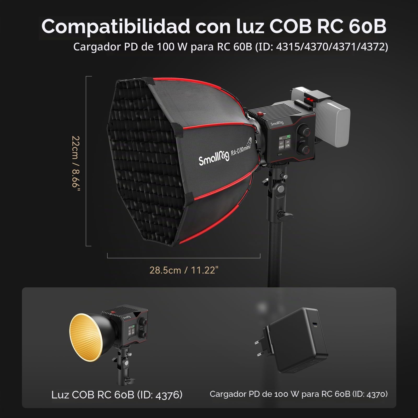SMALLRIG Mini Softbox Parabólico RA-D30 29cm de Liberación Rápida, Compatible con Luz de Video LED SmallRig RC 60B COB - 4358