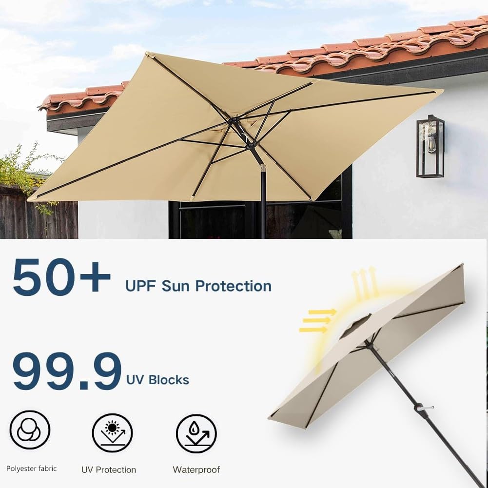Zapasowy Baldachim do Parasola Ogrodowy Prostokątny 300x200 cm, 6 Żeber Pokrowiec na Parasol Przeciwsłoneczny do Zewnątrz i Patio