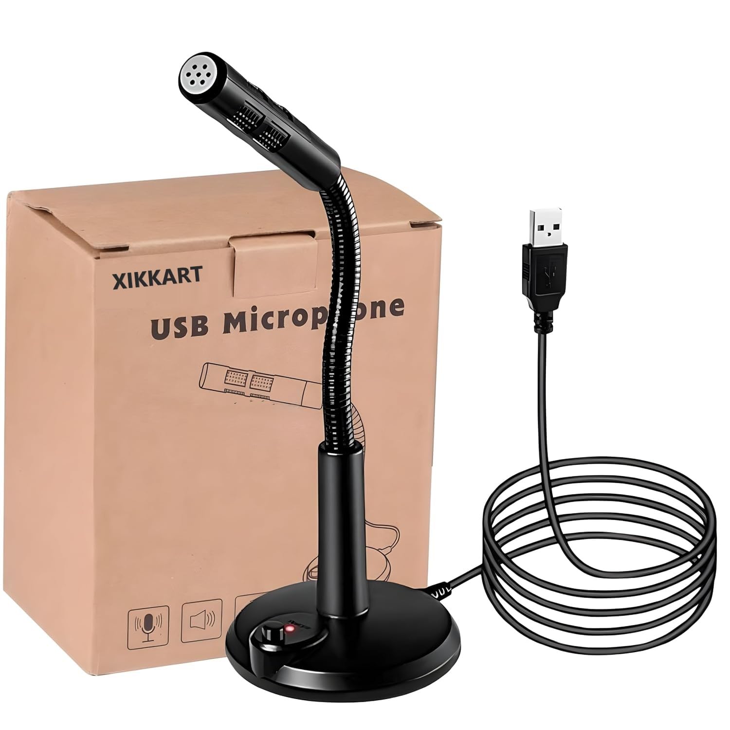XIKKART Mic for PC, USB Gaming Microphone, Noise Cancellation, Recording for Laptop, Desktop Mac, Plug and Play, Black (Under 1000)