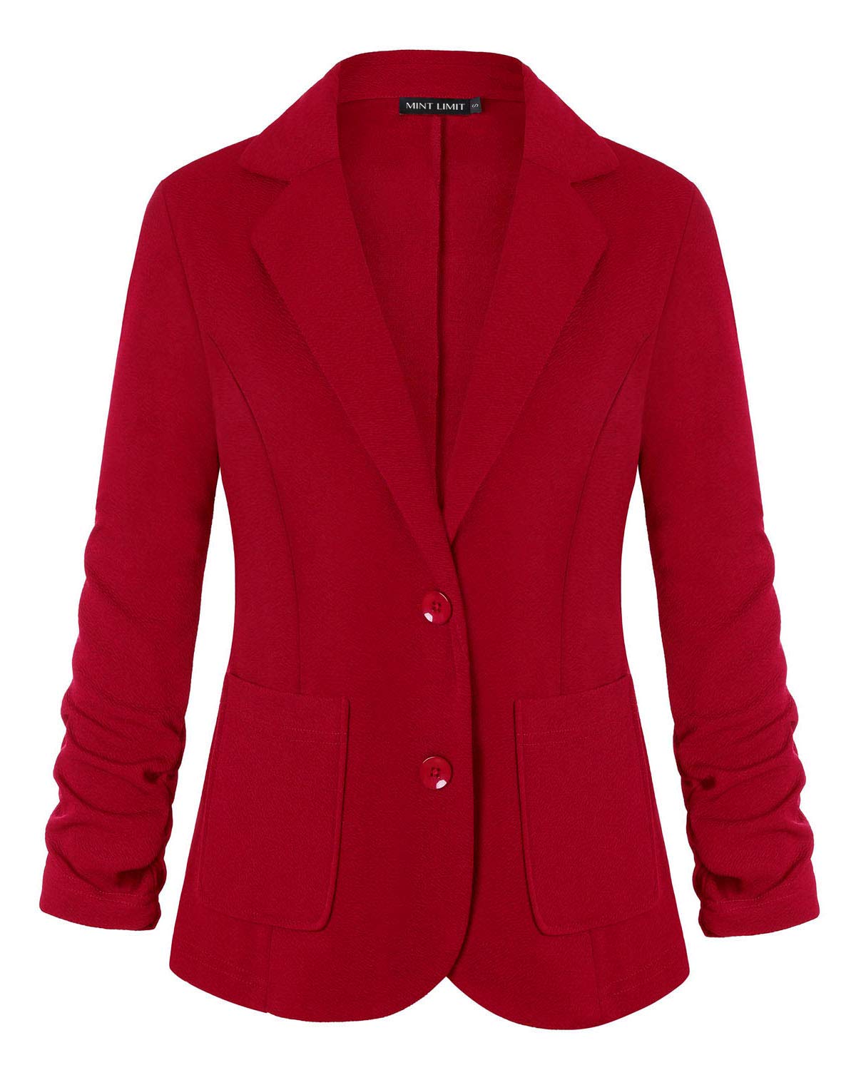 Mintlimit Women's Red Casual Work Office Blazer Jacket With Pockets(,Size 2XL)