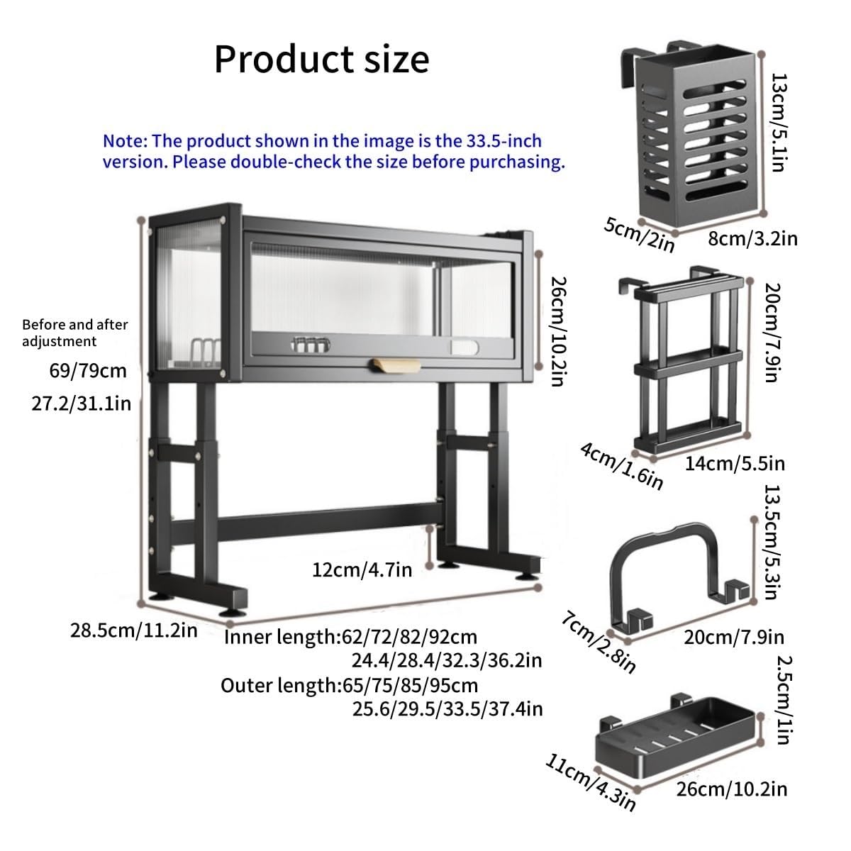 Genérico Escurreplatos sobre el Fregadero con Tapa Que Ahorra Espacio - Elegante escurridor de Platos Negro para Platos, Vasos, Cuencos y Cubiertos - Escurridor de 65 cm para maximizar el almacenamie
