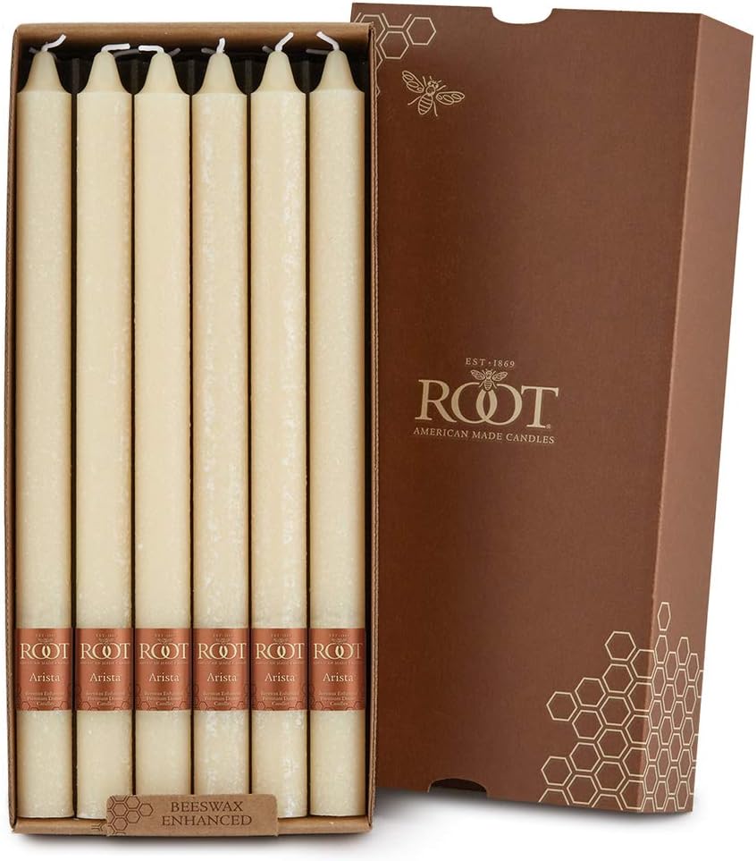 Root Candles Unscented Dinner Candles Premium Beeswax Blend Boxed Candle Set, 12-Inch, Buttercream, 12-Count