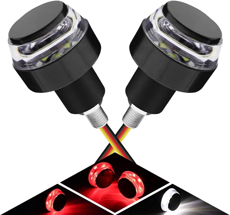 2Pcs Motorcycle Turn Signals LED Light Double Color Bar End Turn Signals Grip Plug Side Marker Lamp Accessory.White+Red