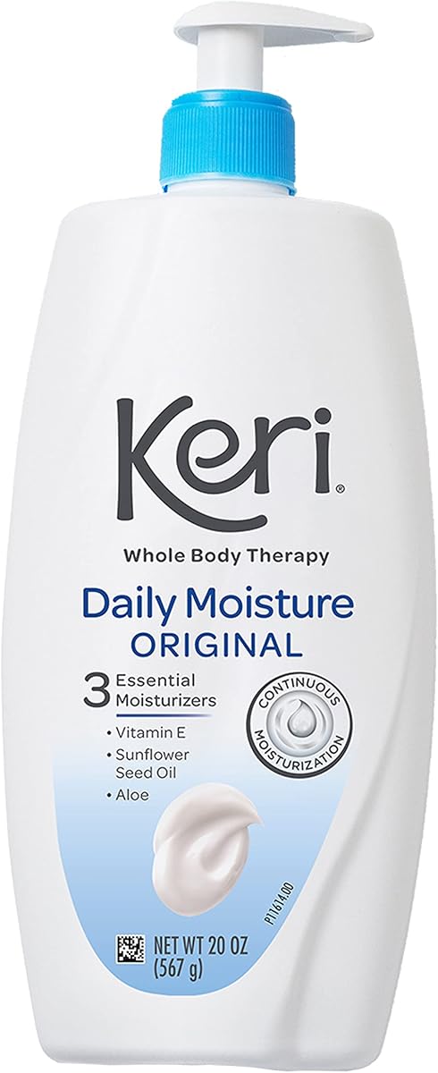 Keri Whole Body Therapy Original, hidratación continua, 3 humectantes esenciales (vitamina E, aloe y aceite de semilla de girasol), 20 oz | Hidrata profundamente la piel, hidratación continua, con vitamina E, aloe y aceite de semilla de girasol, ligeramente perfumado, uso diario