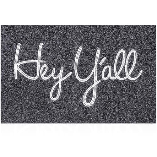 HLFMVWE Front Door Indoor Outdoor Entrance Doormat Grey Rubber Welcome Door Mat Hey Y'all Doormat Anti Slip Easy to Clean Corridor Patio Entry Mat