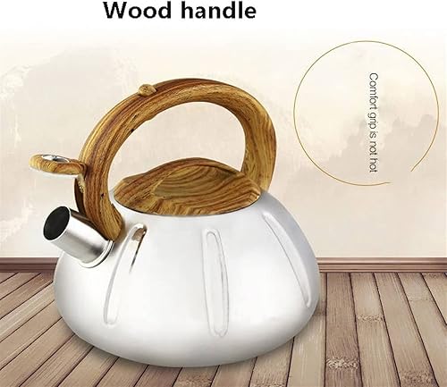 Miniatura 6 de Hervidor de té, teteras para estufa, tetera de acero inoxidable quirúrgico, tetera silbante con mango de madera para café, leche, etc., a gas