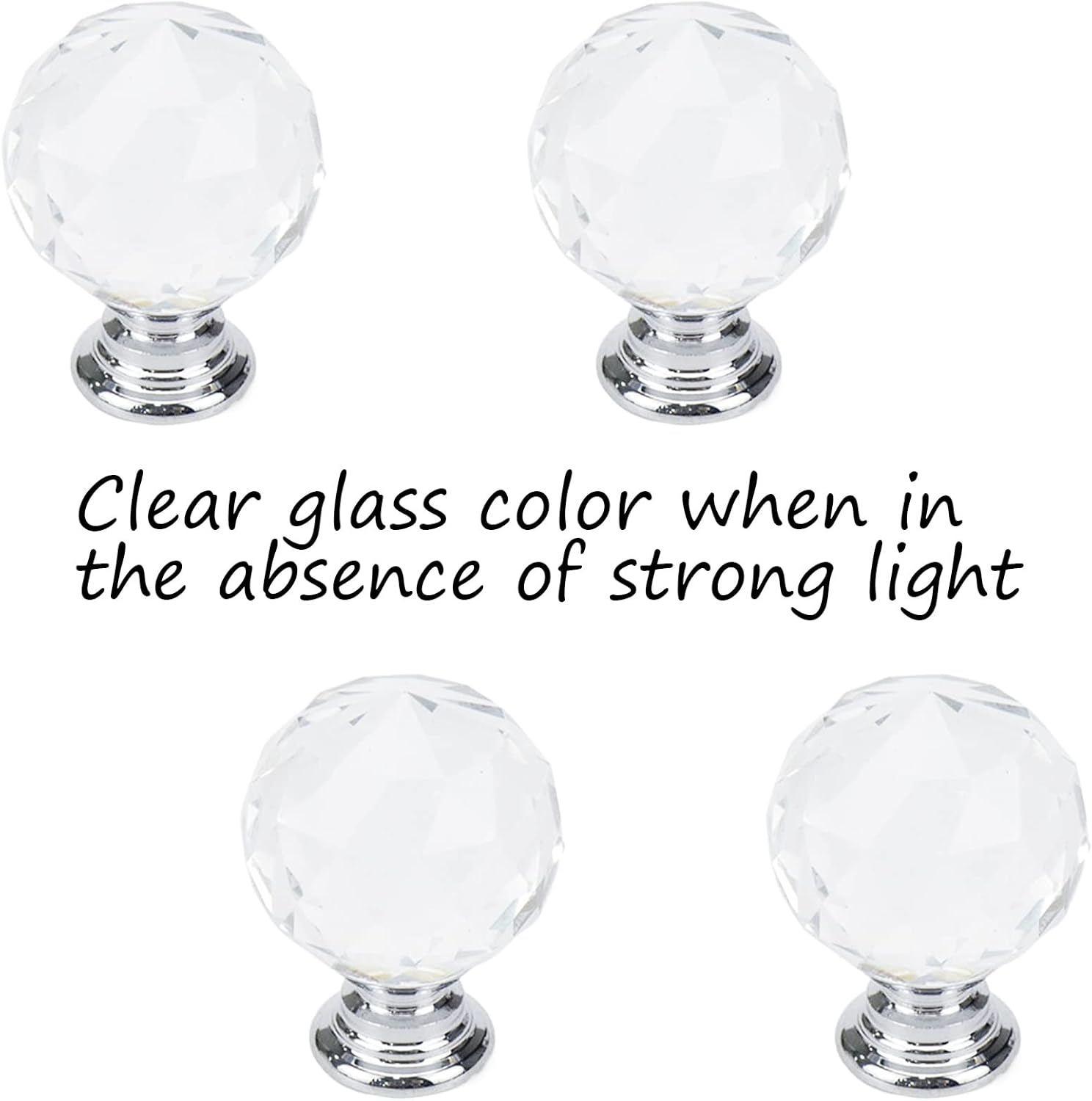 Xiaoyztan Crystal Cabinet Knobs,1 Inch(25 mm) Round Glass Knobs Kitchen Cabinets Dresser Bathroom Cabinet Knobs Cupboard Wardrobe Pulls Handles,Silver Base,Pack of 4