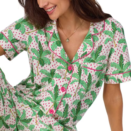 Image of Bed Head PJs Womens Matching Pajamas - Soft Organic Cotton Button Down PJ Shirt & Cropped Pants Set - Loungewear & Sleepwear
