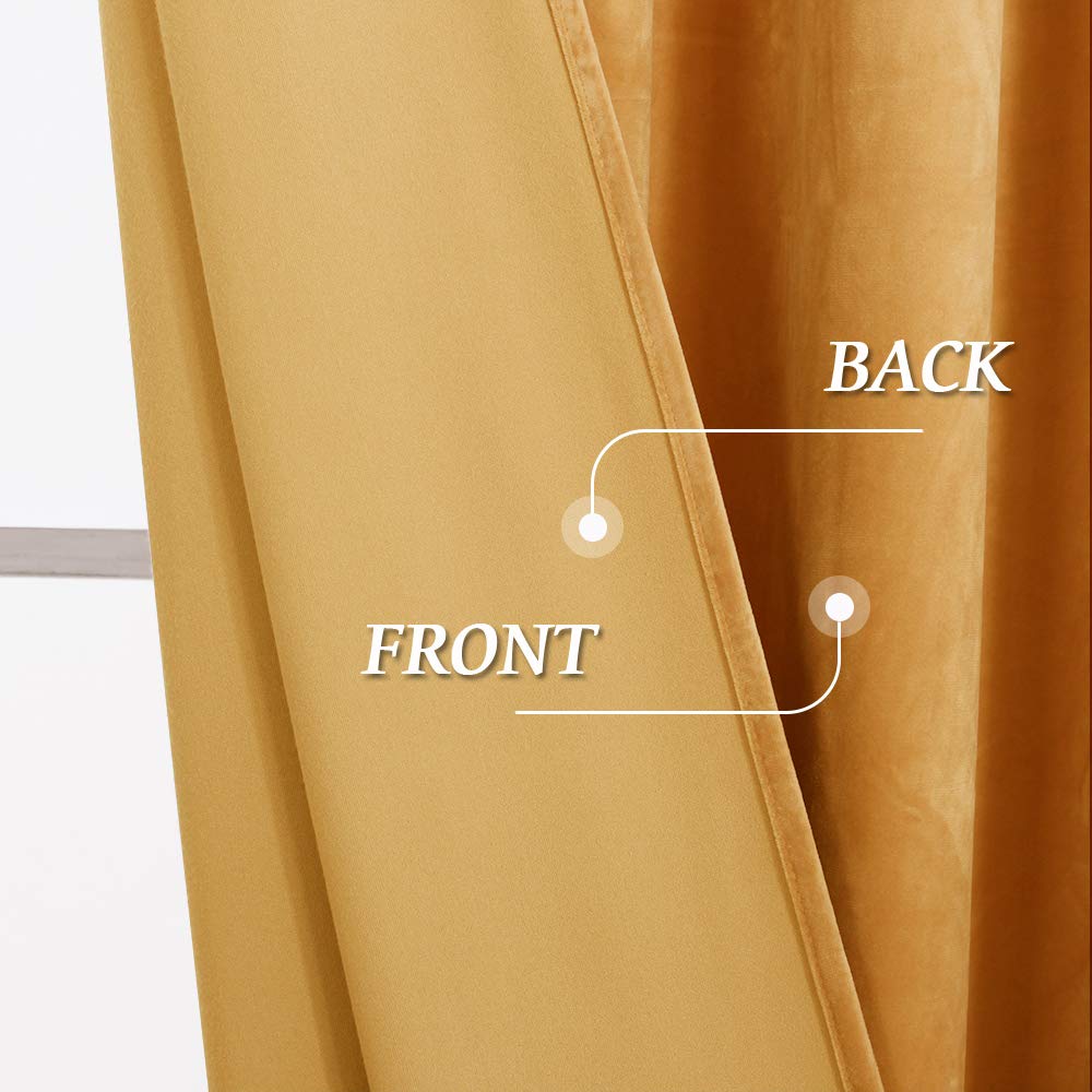 RYB HOME Velvet Curtains 90 inches - Super Soft Home Decor Room Darkening Curtains, Thermal Insulated Velvet Drapes for Dining Room / Apartment / Wedding, W52 x L90 inch, Marigold, 2 Pcs