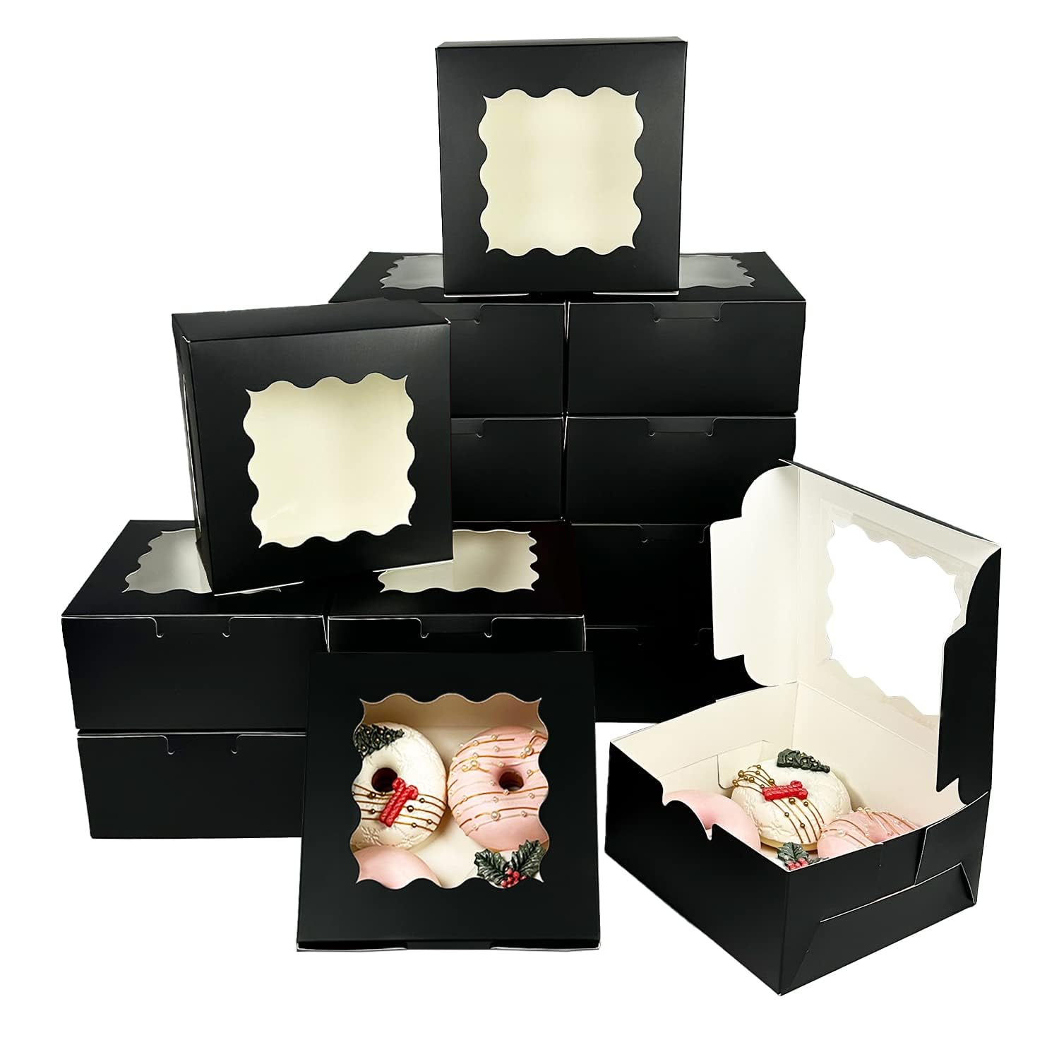 Black Bakery Boxes with Window - 100 Pack -1