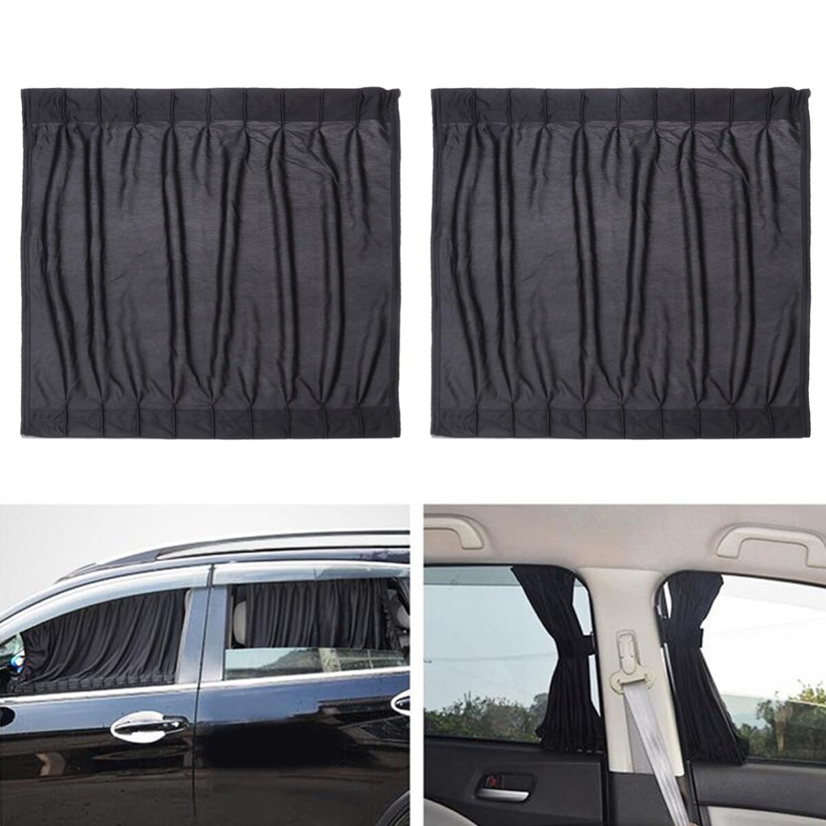 Wakauto Car Side Window Sun Shade 2pcs Auto Side Window Privacy Curtains Blackout Adjustable Sunshades, Car Slidable Window Shield Fits Cars/SUVs (Black)