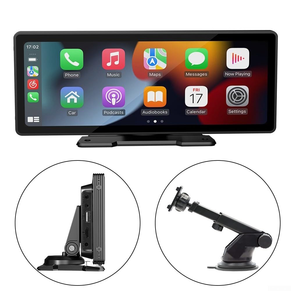 Lettore multimediale per auto, display IPS da 10,26 pollici, wireless, per schermo Carplay e unità principale con supporto per cruscotto, controllo vocale a mani libere, lettore video HD per