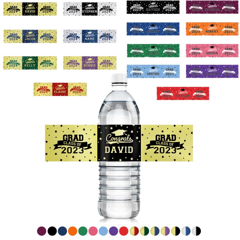GSTFY Personalized Graduation Water Bottle Label Custom Name and Year Grad Class of 2025 Set of 20 Waterproof Graduation Water Bottle Labels Stickers Party Gift for Graduates