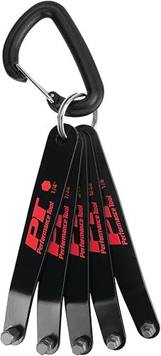 Performance Tool W86108 SAE Juego de herramientas de llave hexagonal de perfil bajo para talleres y garajes, negro, juego de 5 piezas