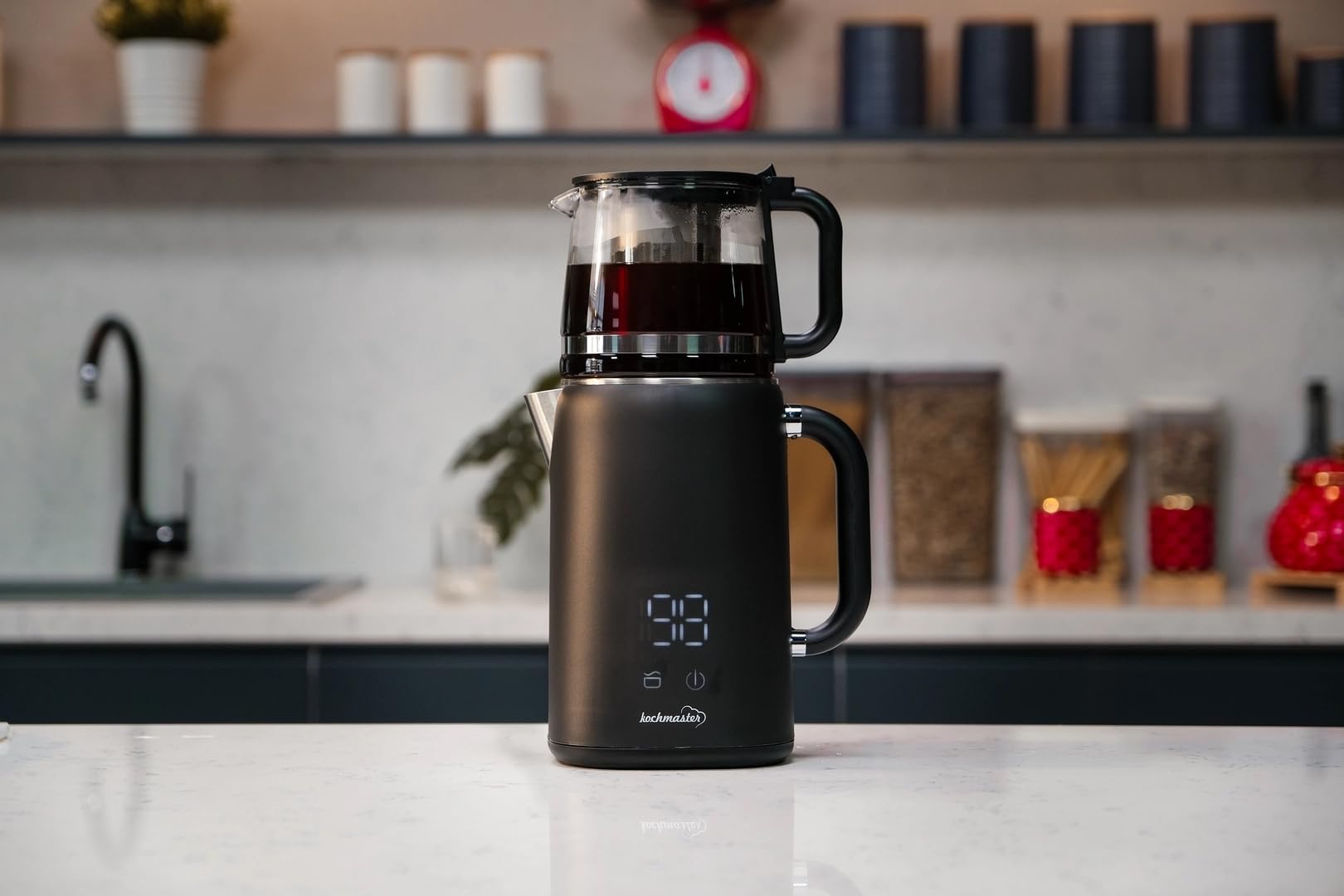 Dem Keyfi Digitaler Teekocher – 1,5L + 1,1L, 1800W, Temperaturregelung, Glas-Teekanne, Touch-Display, Edelstahlfilter