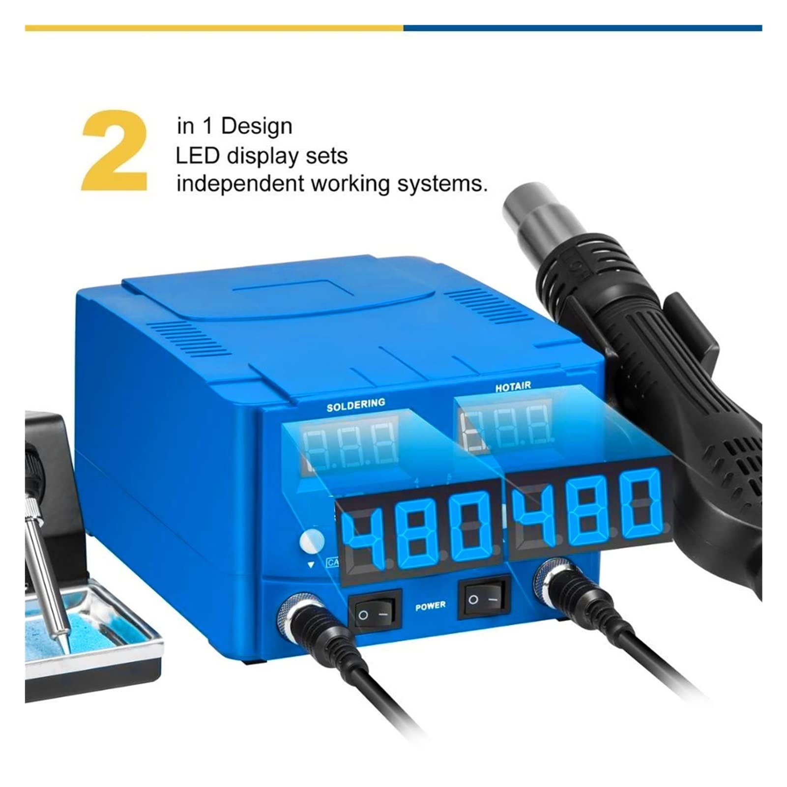 Estación de soldadura, 2 En 1 800W SMD Estación de soldadura retrabajo armas aire caliente DIRIGIÓ Soldado eléctrico digital BGA Reeligir la estación