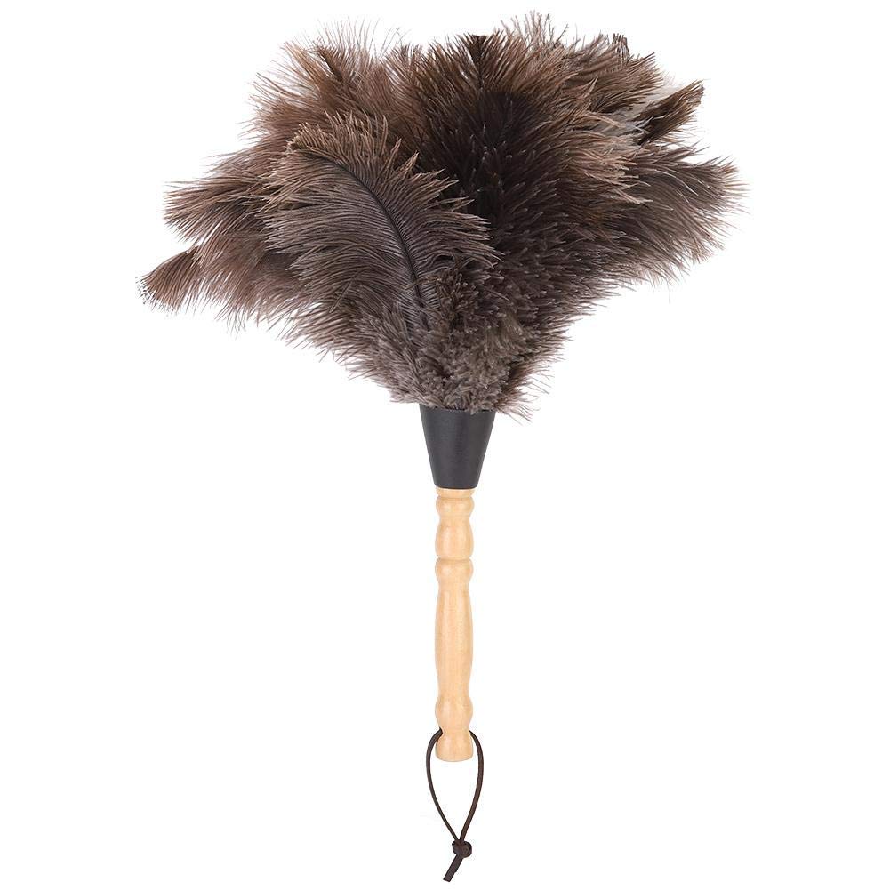 Lightweight Anti-static Reusable Wooden Handle Ostrich Feather Duster Dust Removal Cleaning Tool