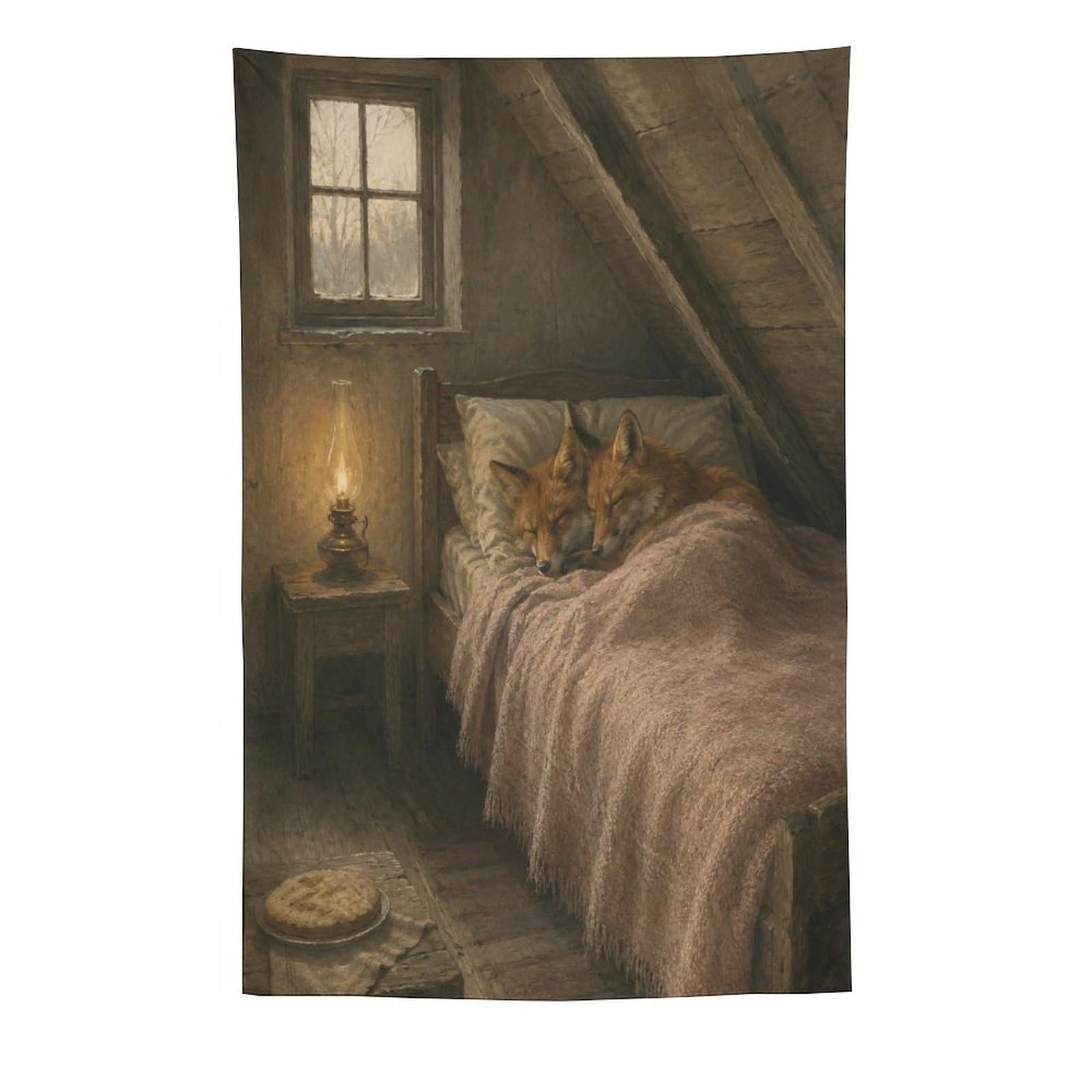W7C8U2X3 fox Sleeping in Attic Bedroom Wall Tapestry, Bedroom
