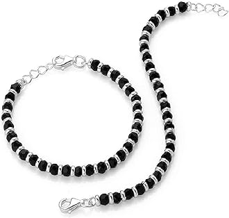 925 Pure Silver Black Beads Crystal Nazariya Bracelet for Baby Boys & Girls (Length - 4.5 Inch, Suitable for 6 Months to 18 Months)