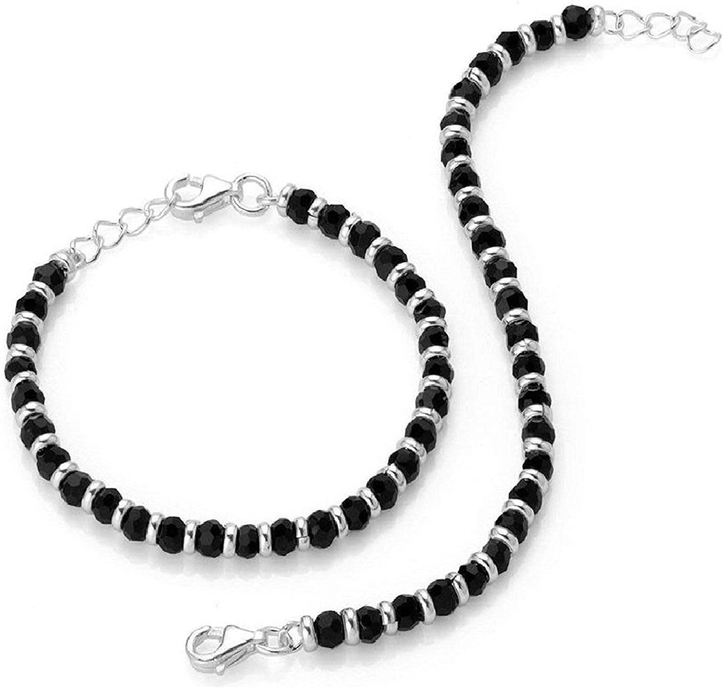 925 Pure Silver Black Beads Crystal Nazariya Bracelet for Baby Boys & Girls (Length - 4.5 Inch, Suitable for 6 Months to 18 Months)