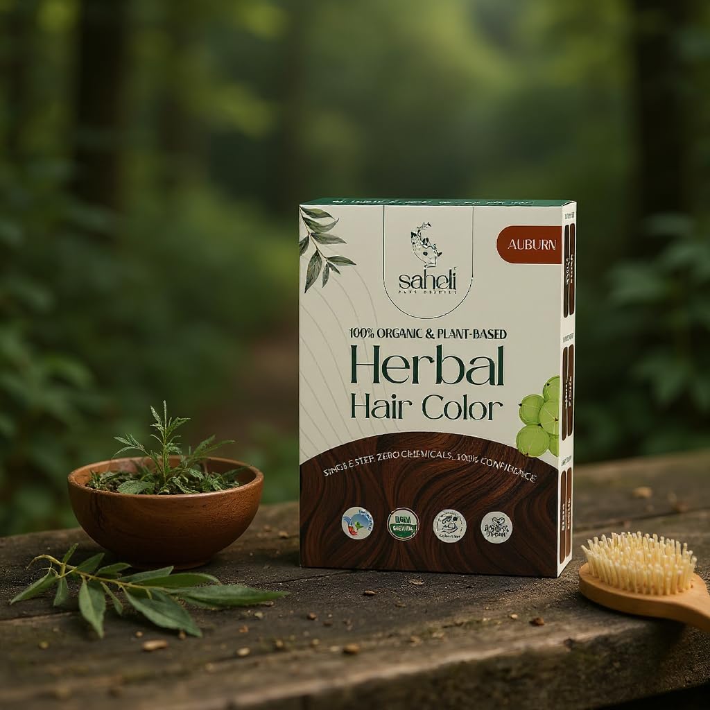 Saheli 100% Natural & Plant Based Herbal Hair Color – Auburn | Ammonia-Free, Chemical-Free, Long-Lasting Grey Coverage | Nourishing Henna-Based Powder (5 x 20g Sachets, Pack of 2 Boxes)-image-33