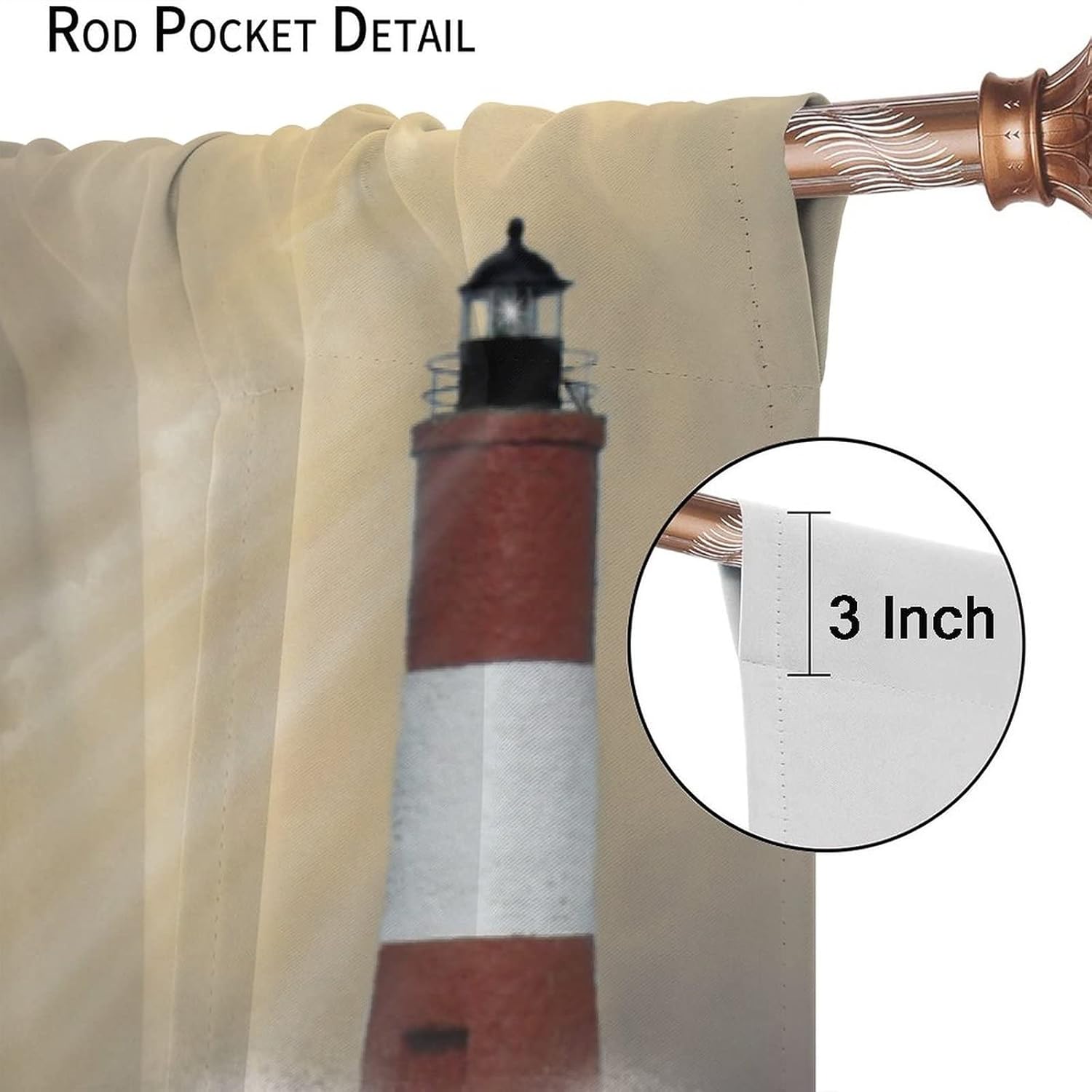 Lighthouse Curtains, Stormy Sea Splash Wave Moon and Lighthouse Oil Painting Style Art, Living Room Bedroom Blackout Noise Reduction Decorative Curtains Set of 2, 42 X 54 in. Ivory Blue