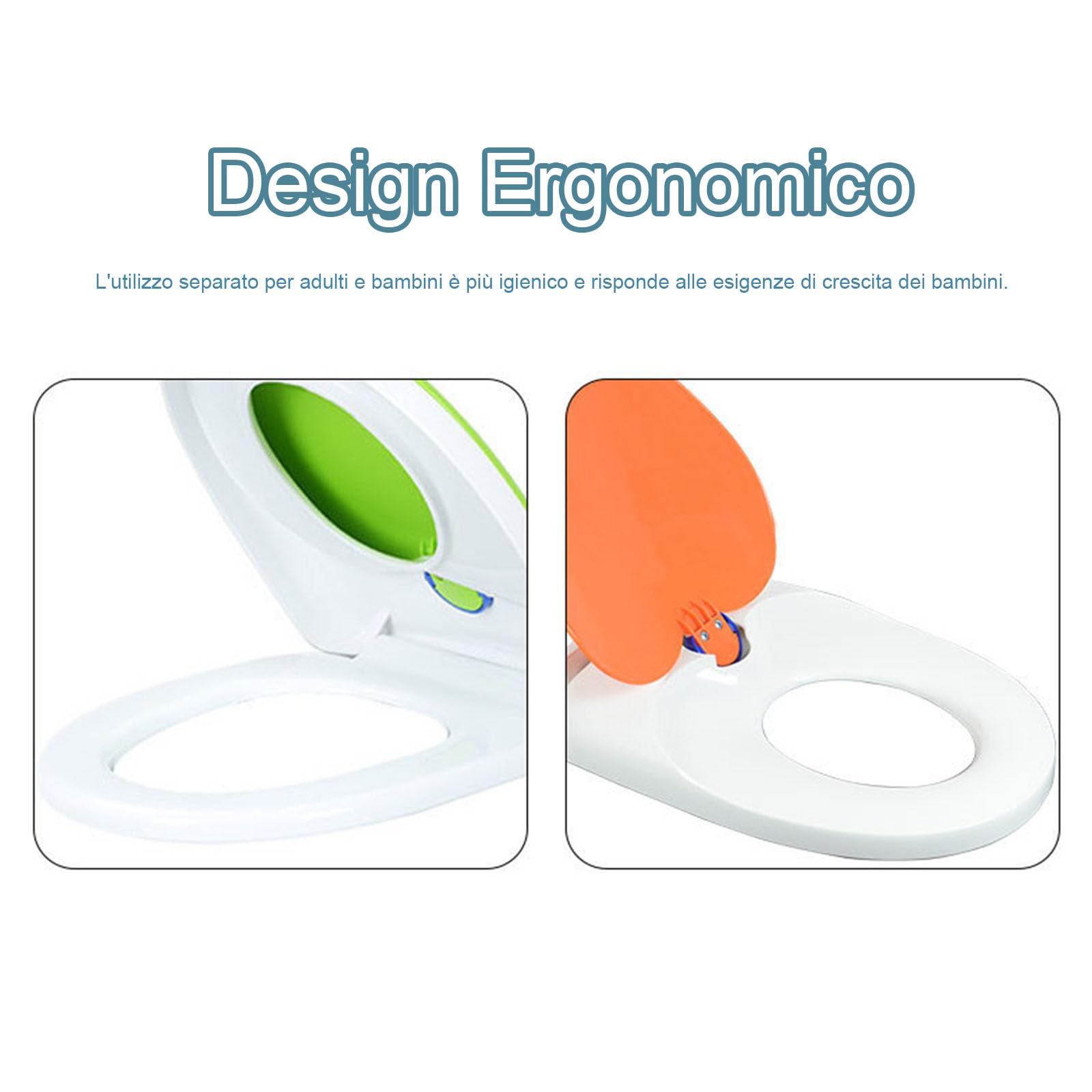 Tavoletta WC Familiare con Chiusura Ammortizzata a Forma di O, | Sedile WC con Sgancio Rapido, Copriwater 2 in 1 con Sedile per Bambini, Duroplast, Giallo, 44x37cm