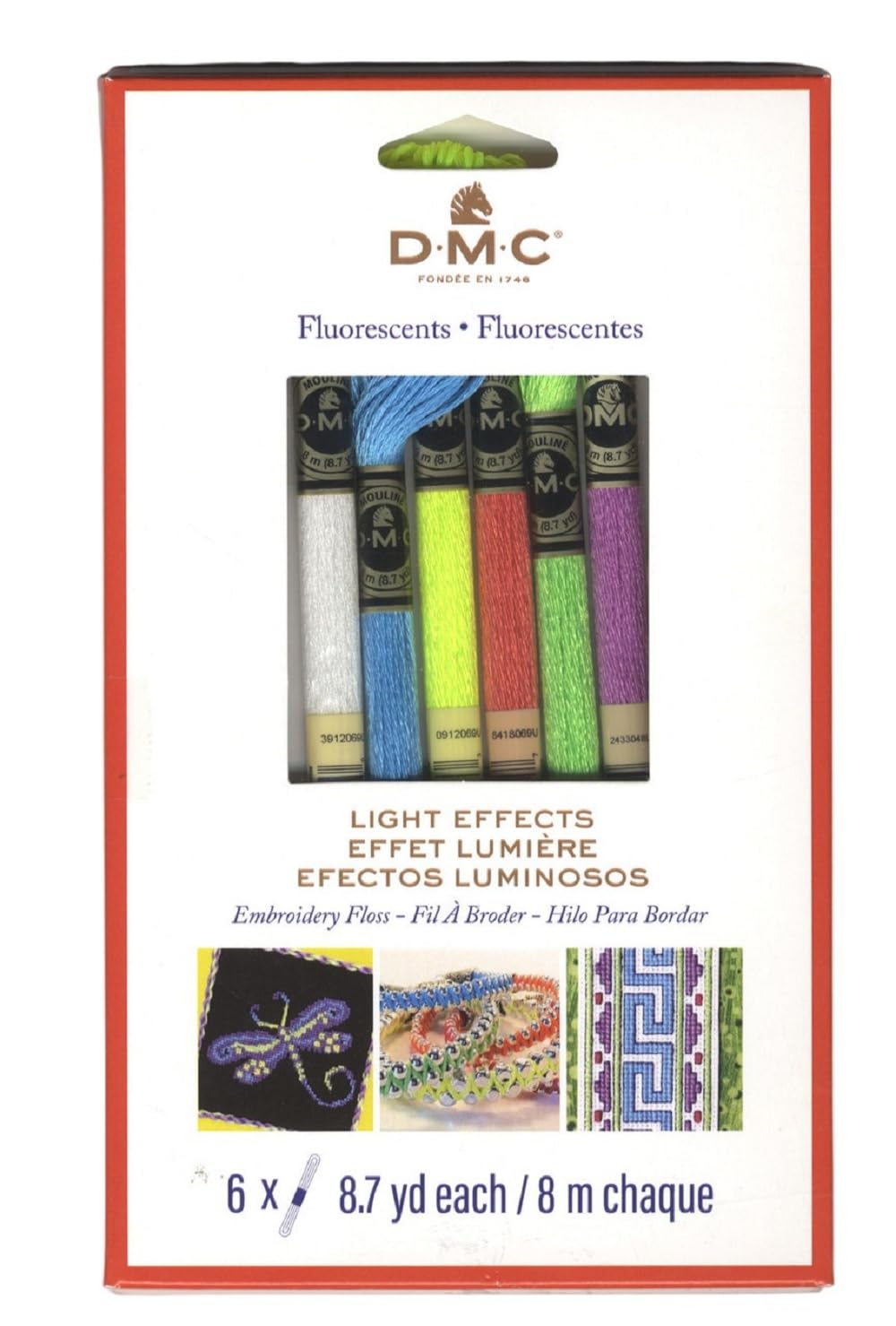DMC Light Effects Floss Pack 8.7yd 6/Pkg, Fluorescent