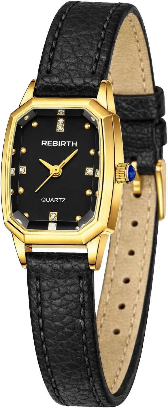 REGINALD Women’s Gold Rectangular Quartz Watch, Elegant Dress Wristwatch with Stainless Steel Bracelet or Leather Strap, Classic Vintage Style Watch for Women