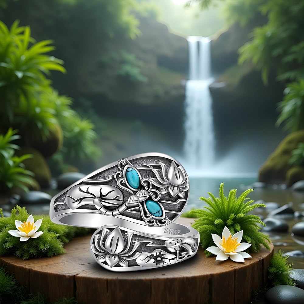 Sterling Silver Dragonfly Ring 925 Lotus Ring for Women Lotus Flower Jewelry Dragonfly Gifts for Women Mom Men - Image 6