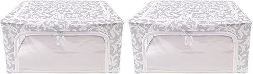 Miniatura 39 de Periea Cajas de almacenamiento de tela Oxford con marco de acero, para debajo de la cama o en el armario, paquete de 2 organizadores pequeños Cáñamo