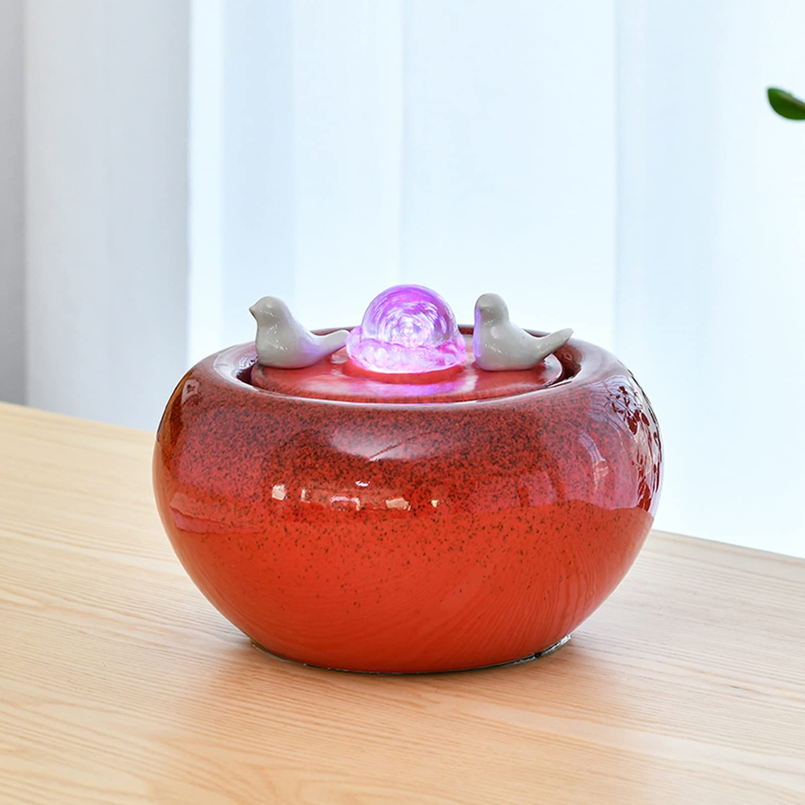 Fuente de Interior Fuente de agua de mesa de cerámica roja Fuentes de agua de relajación interior Fuente de cascada Feng Shui for decoración de la oficina de la sala de estar del hogar Fuente de Escri