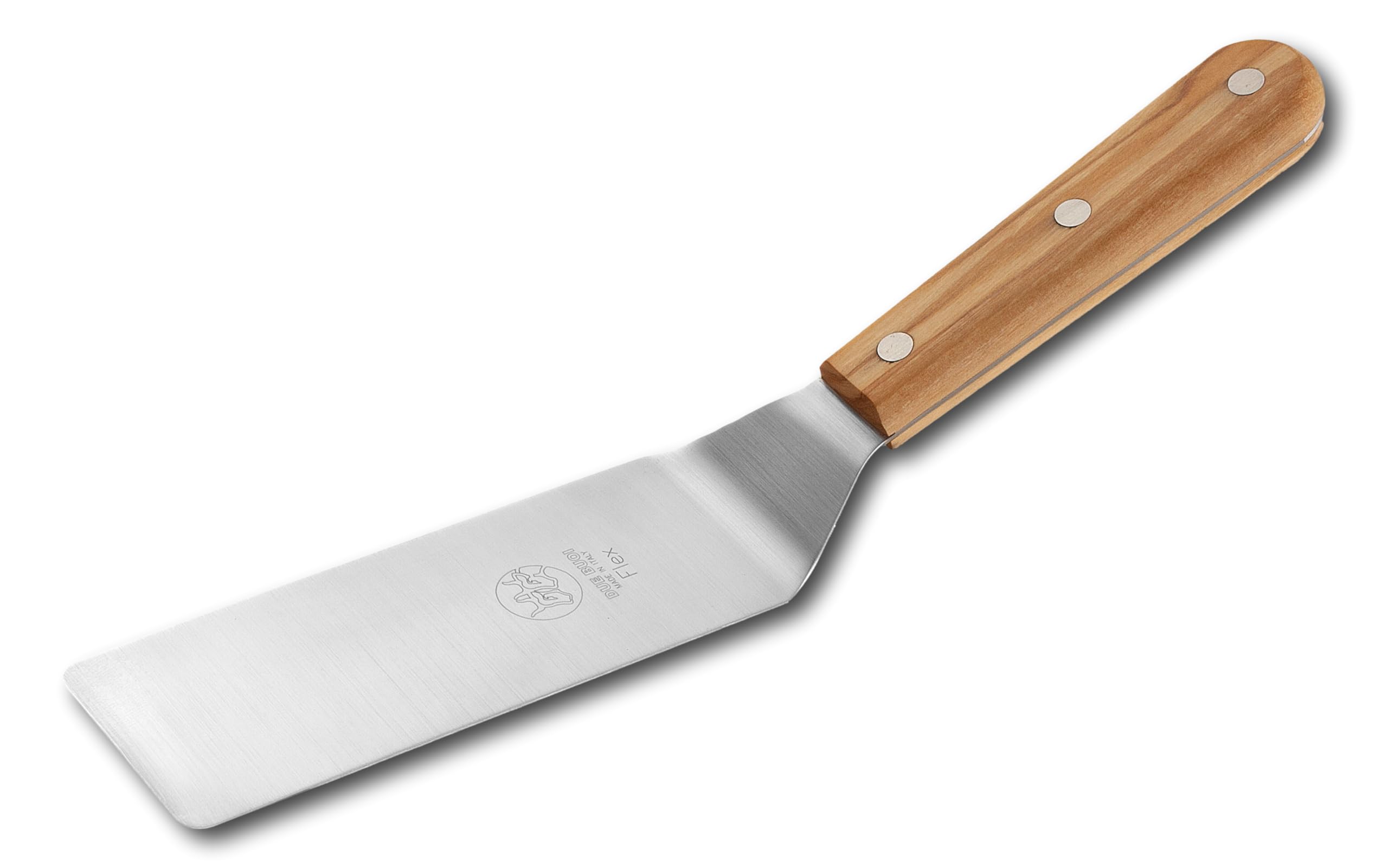 DUE BUOI | Juego de 6 Espátulas de Acero Inoxidable - Mango de Madera de Olivo